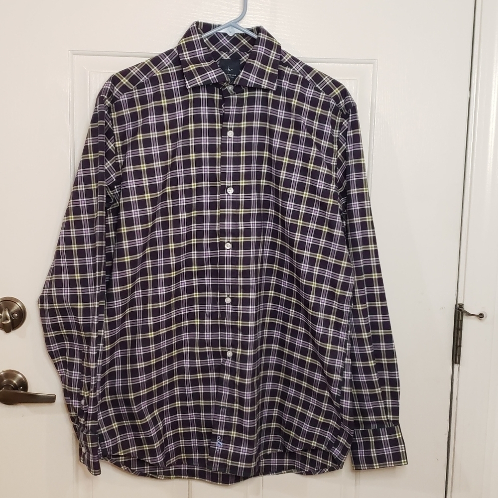 Tailorbyrd Purple Plaid Button Down Shirt Size Large